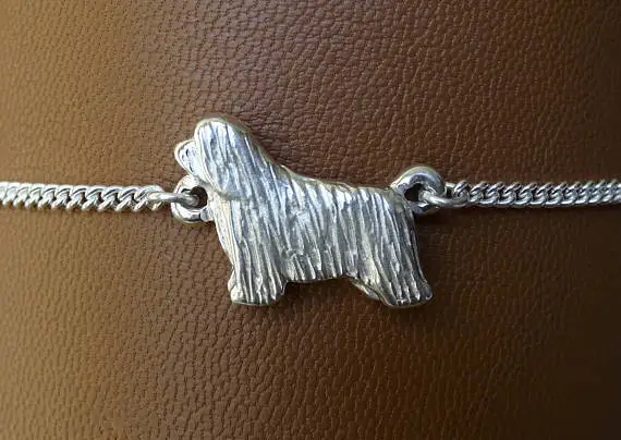 Sterling Silver Bearded Collie Standing Study Anklet