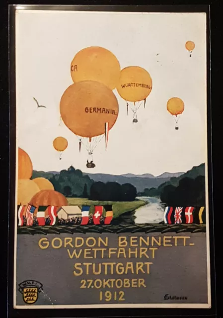 Ak, Gordon Bennett Wettfahrt Stuttgart 1912, Künstlerkarte, Stattmann, Ballon;