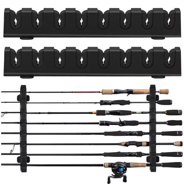 8 HOLE FISHING Rod Rack Vertical Holder Horizontal Wall Mount Pole ...