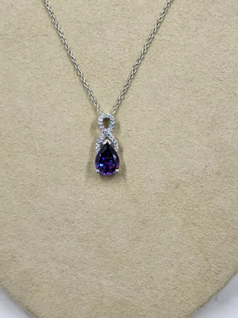 Pear Cut Cubic Zirconia Amethyst Sterling Silver Pendant/Chain Sterling Silver