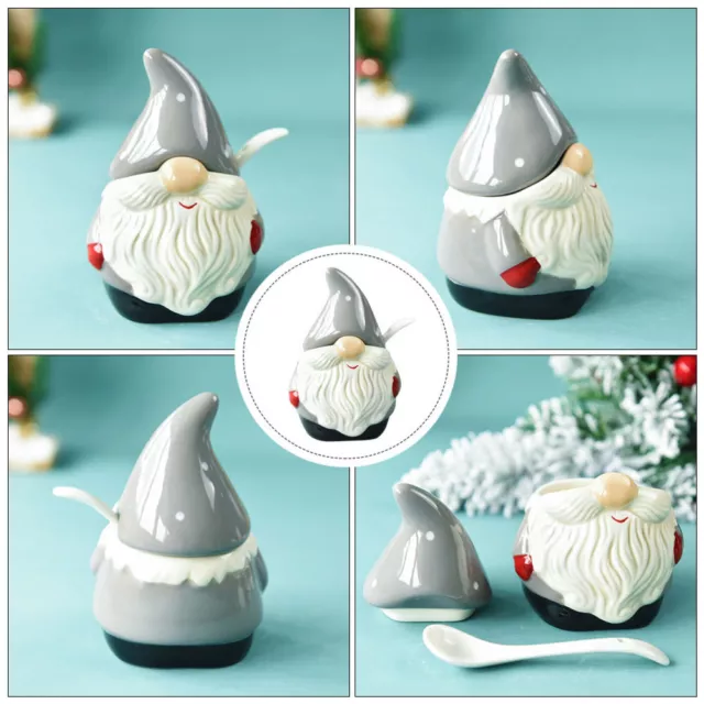 Ceramic Gnome Condiment Jars with Lids - Christmas Seasoning Box-