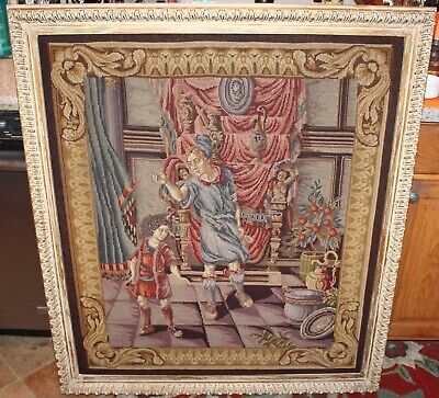 LARGE Victorian Style Needlepoint Tapestry Framed Queen Roman Greek Small Child