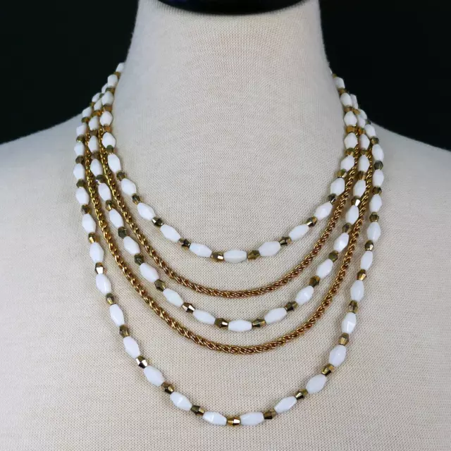 VINTAGE CROWN TRIFARI Multistrand White Bead Chain Draped Necklace $14. ...