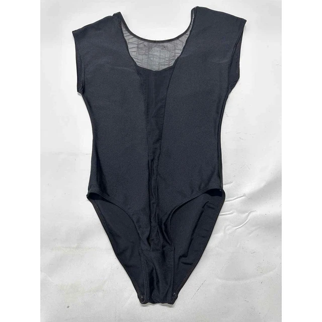 American Apparel Bodysuit Top Women Size M Black Sheer Neckline Sexy Party Club