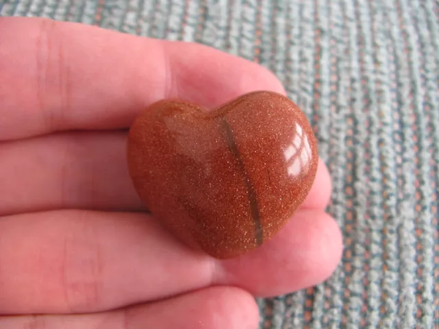New Miniature Petite Goldstone Heart Palm Stone W/Layering