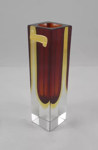 Rare Élégante Blockvase Murano Sommerso Rouge-Jaune Flavio Poli De 1970er