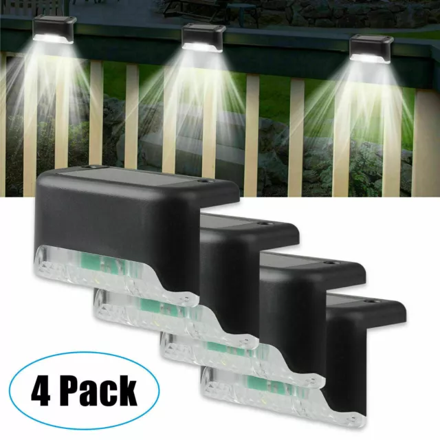 SET OF 4  Solar Deck Lights Outdoor Waterproof LED Steps Lamps for Stairs Fence
