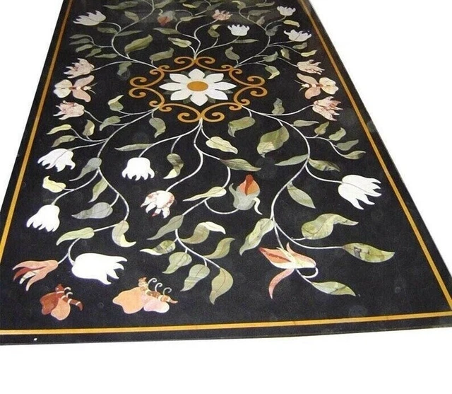 Black Marble Coffee Inlay Table Top, Dining Table, Kitchen Table, Handmade Table