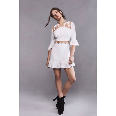 For Love & Lemons Women's Sz S Lilou Bridal White Mesh Floral Boho Dress NWT