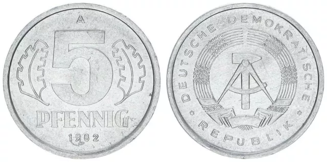 5 Pfennig DDR 1982 fast prägefrisch, matt selten in dieser Erhaltung   75917
