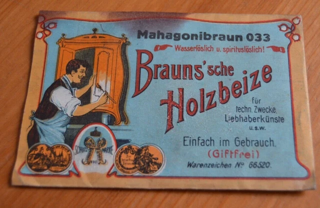 Original Tüte Brauns'sche Holzbeize No. 33 Mahagonibraun mit Inhalt um 1900