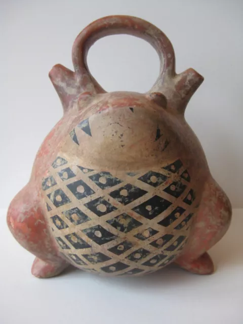 Pre-Columbian Reproduction Calima Quimbaya Frog Effigy Stirrup Vessel Polychrome