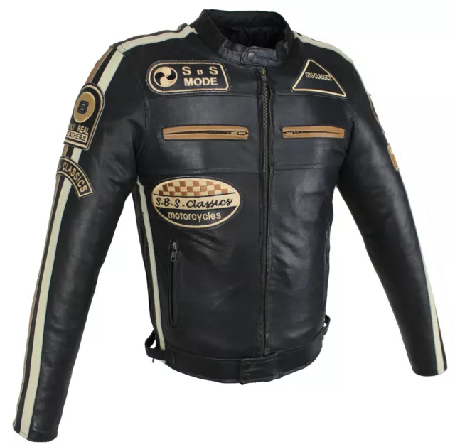 Moto & Loisirs Veste en Cuir Motard Custom Agneau Cuir Veste Rétro Protections