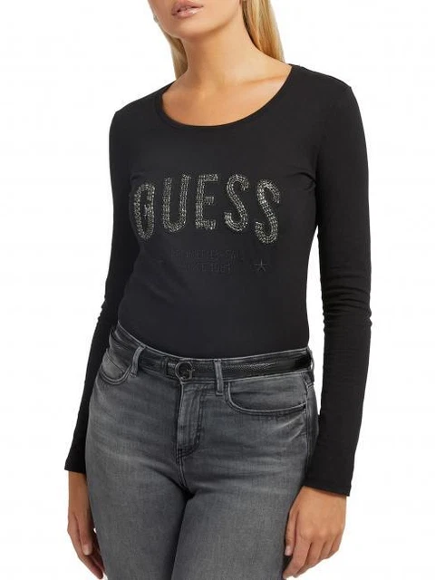 tshirt donna GUESS ls cn mirela tshirt manica lunga JetBla S  scelta=P JetBla W2
