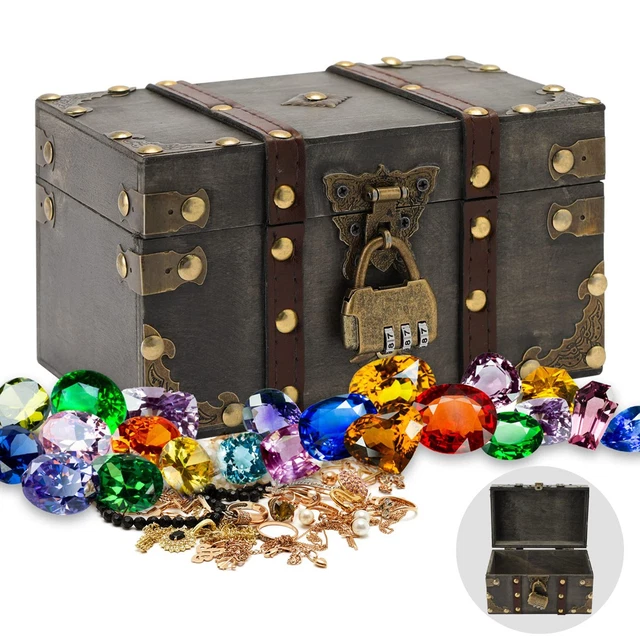 SMALL WOODEN TREASURE Chest Storage Box With Combination Lock New £10. ...
