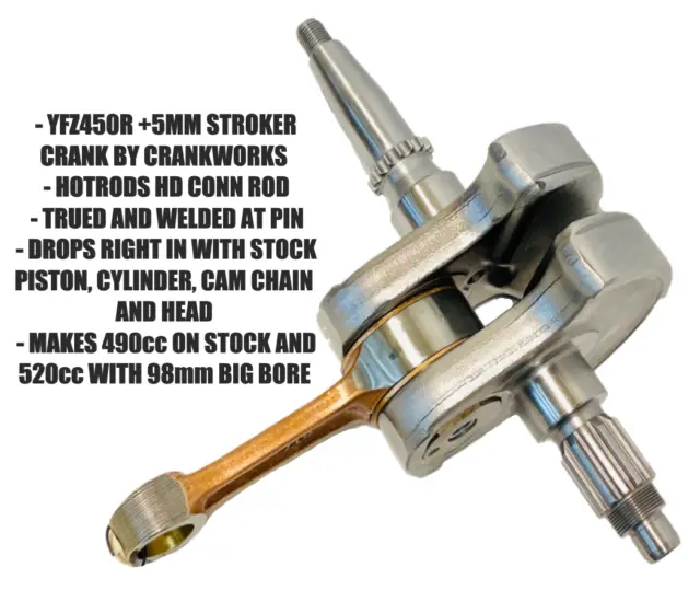 YFZ450R YFZ450X 5mm Stroker Crank +5 Stroke Crankworks Crankshaft Drop In 490cc