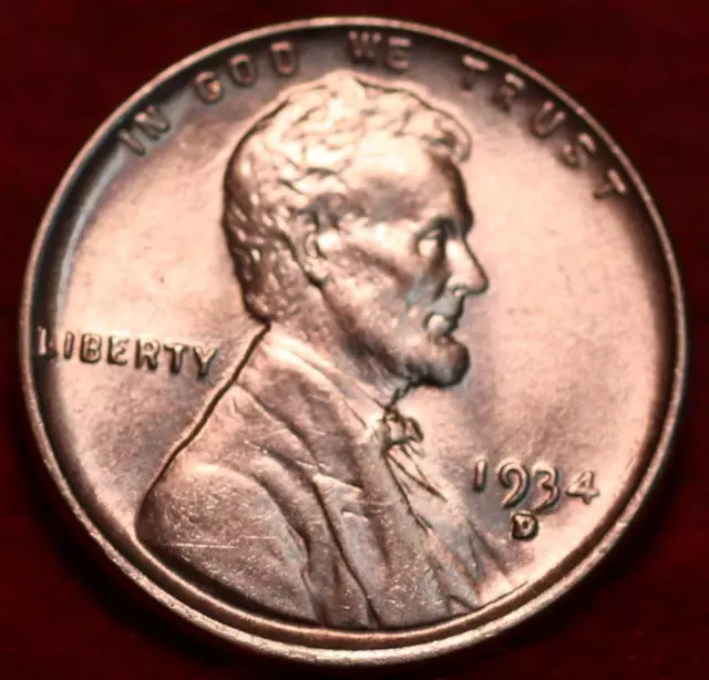 Uncirculated Red 1934-D Denver Mint Copper Lincoln Wheat Cent