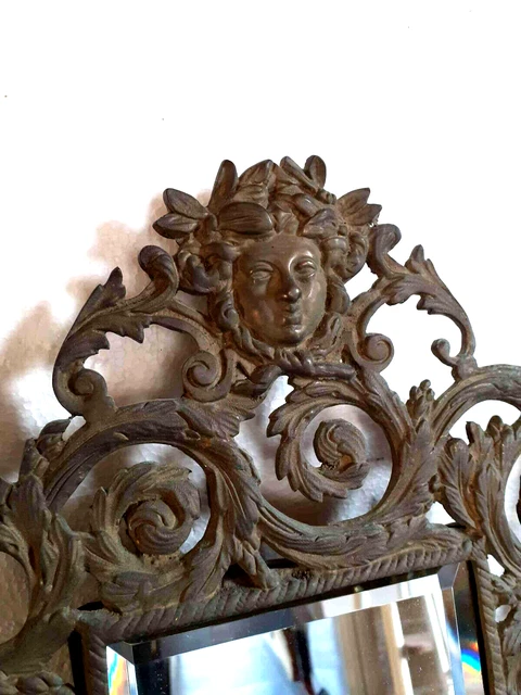 Ancienne paire d'appliques murale 3 feux , en bronze , avec miroir Renaissance 3