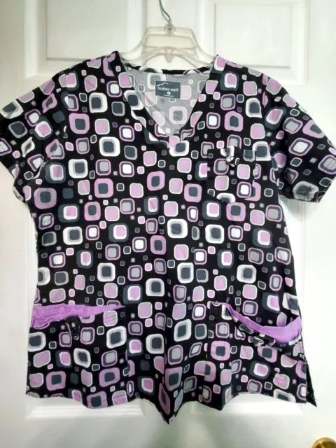 UA Scrubs Scrub Top size L-Black/Purple/Grey V-Neck-Chest 23.5"/L 27"