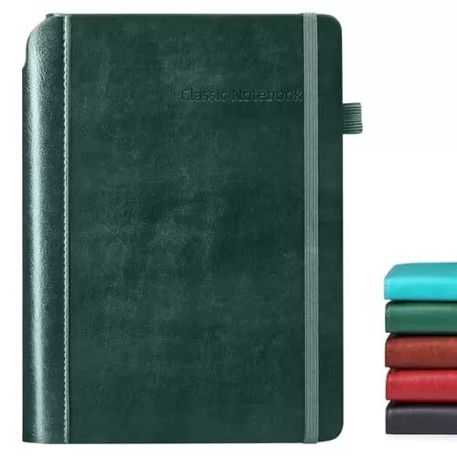 Hardcover Vegan Leather Classic Lined Journal Notebook, Thick Dark Green