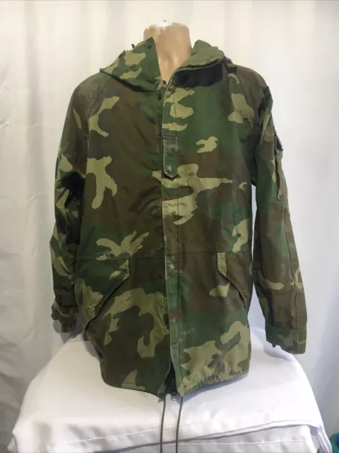 USGI Military Cold Weather Parka Large Long Woodland Camouflage Gortex Read****