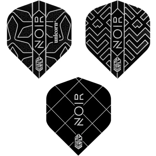 5 SETS [15]Unicorn Ultrafly Dart Flights Big Wing Noir Black 100 Micron Metallic