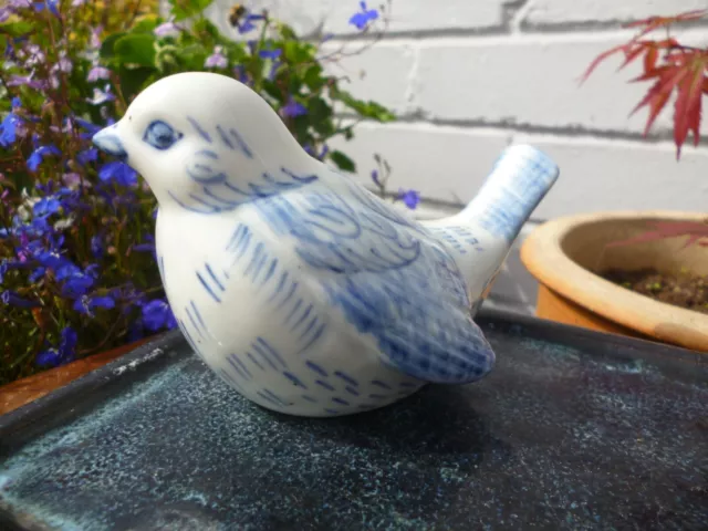 Chinesisches Porzellan Blau & Weisser Vogel Handbemalt