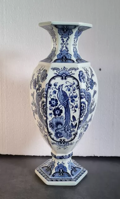 Vase Delft Bleu Petrus Regout Royal Sphinx  Maastricht Motifs Oiseau Paon