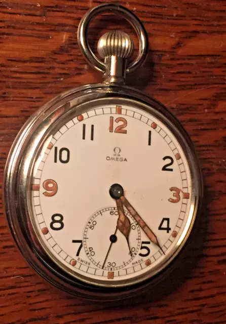 OMEGA G.S.T.P. Men's Swiss Pocket Watch Runs F053340 WWII UK 1944 Military NICE!