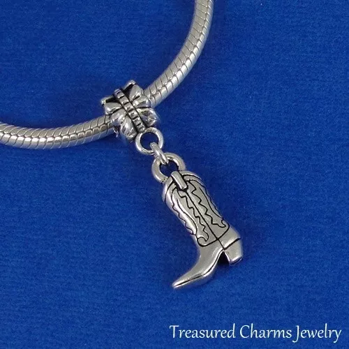 Silver COWBOY BOOT CHARM Country Western Dangle Bead for CHARM Bracelet