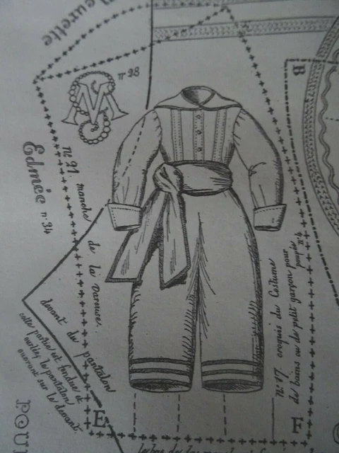 Patron Ancien N°93 Pour Poupée Modèle 45cm - Costume Marin & Chapeau, Août 1873 (reproduction)