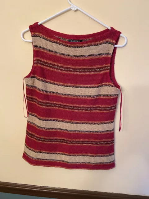 Vintage LRL Ralph Lauren Sweater Tank  Linen Blend Boho Multicolor Striped S