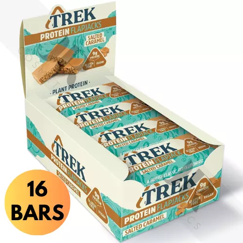 TREK High Protein Flapjack | Vegan, Gluten Free | SALTED CARAMEL - 16 X 50g Bars