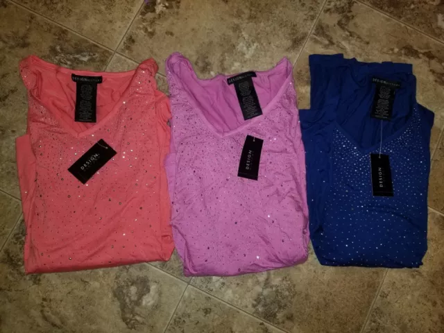 Nwt Womens Design History V-neck Top Shirt 3/4 Sleeve Coral Navy Pink M 2XL XL