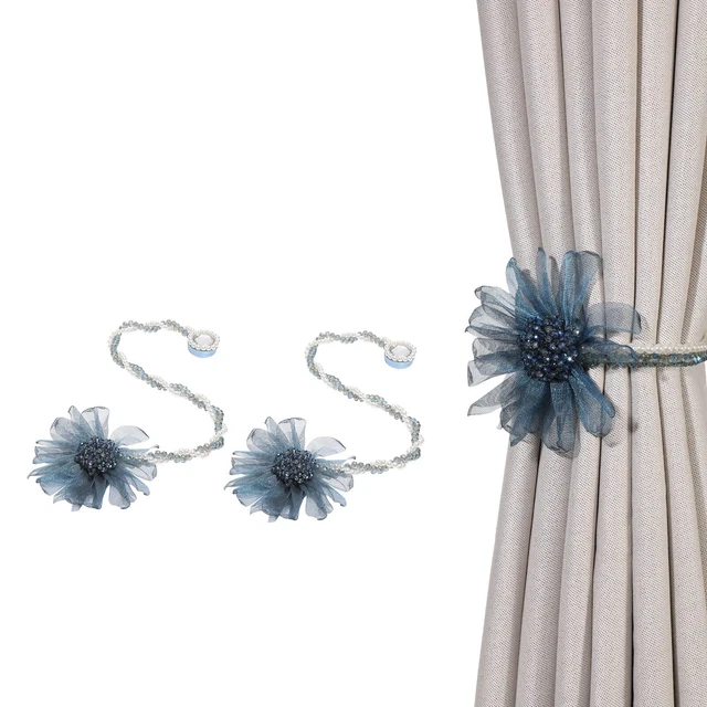 Crystal Beaded Curtain Tiebacks - Magnetic Tieback for Drapes (2 Pack)n