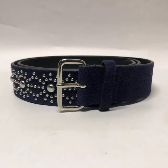 DSquared2 Designer  Navy Leather Suede Studded Belt Size 100