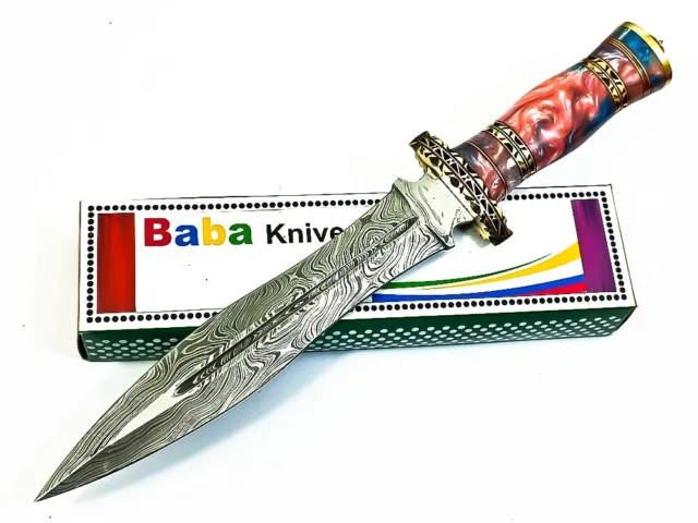 Beautiful Custom Hand Made Damascus Steel Hunting Dagger Knife Handle Bull Resin