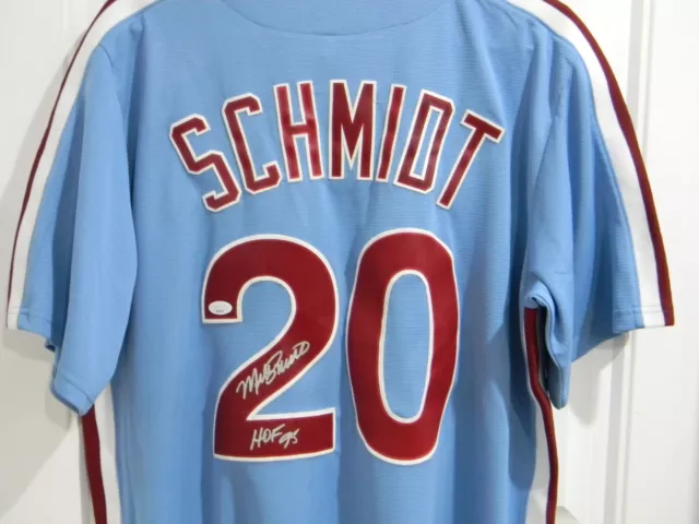 Majestic Cooperstown Hall Of Fame Mike Schmidt Signed Jersey Hof 95 Jsa Rare!!