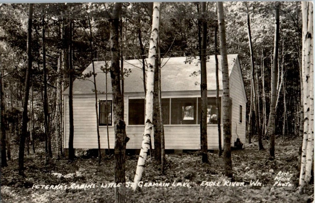 1947 Peterka's Cabins Little St Germain Lake Eagle River WI RPPC Photo Postcard