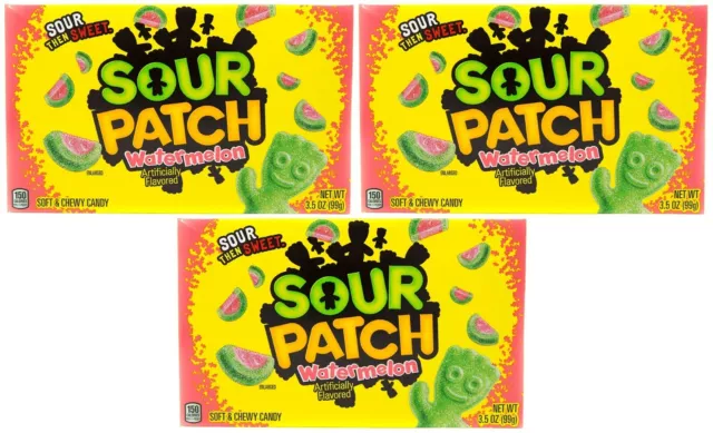 3x Sour Patch Watermelon Flavored Theatre Box Soft & Chewy Candy 99g