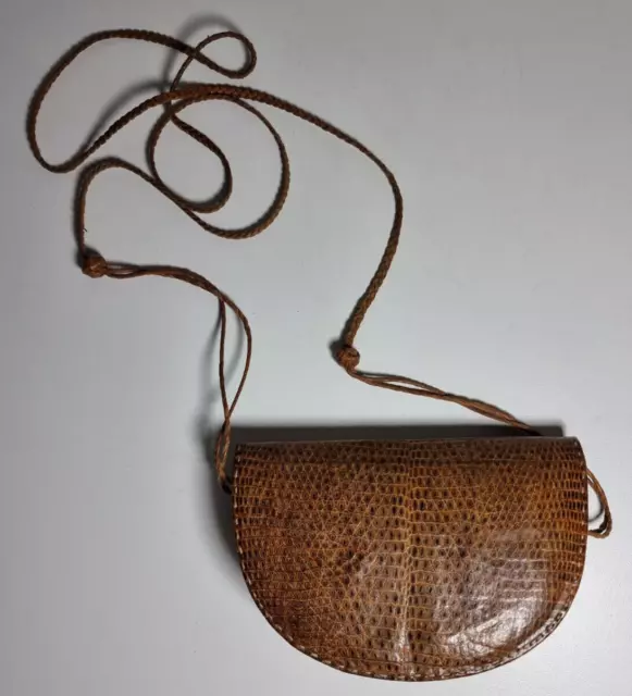 Alte Vintage Kladde Krokodil Leder Handtasche Umhängetasche Braun cognac Kroko