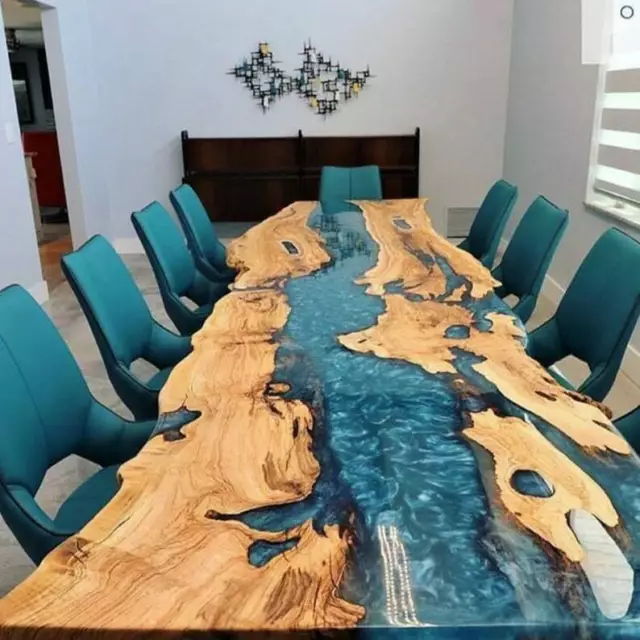 Natural Acacia Live Edge Resin River Epoxy Dining Table Top For Antique Decors