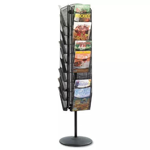 Onyx Rotating Mesh Magazine Stand, Brochure Organizer, Display Rack with 30 P...
