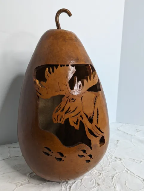 Vintage Artisan Sculpted Moose Gourd Hand Carved Animal Brown Large 13" Tall