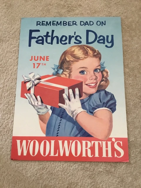 Vintage1950s Woolworth’s Store Display Fathers Day Cardboard 26”X 19” June 17th