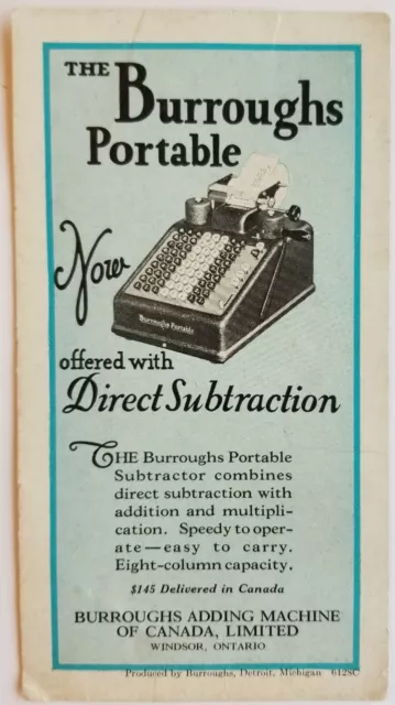 Vintage Ink Blotter Paper Advertising Burroughs Adding Machine Canada 1950s E1B