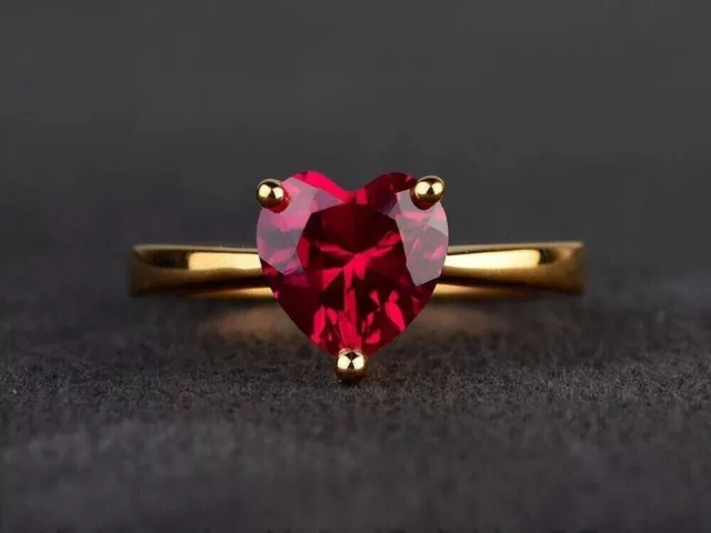 Valentine Gift Ring 2.1Ct Heart Lab Created Garnet 14K Yellow Gold Plated Silver