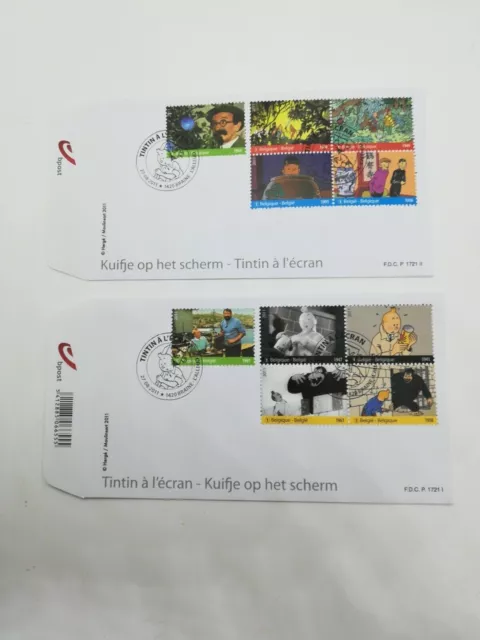 Belgique lot de 2 First day cover FDC - timbre tintin à l'écran 2011