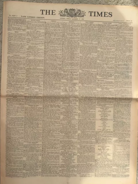 The Times Newspaper 2nd 5th 12th or 24th October 1942