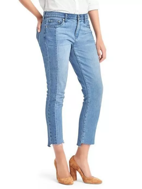 NWT $80 Womens Mid Rise Gap 1969 Two Tone Cropped Best Girlfriend Jeans Size 31